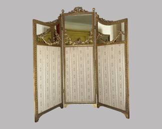Louis XVI Style Upholstered Gilt Wood Screen