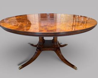 Regency Style Burled Mahogany Circular Dining Table