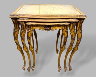Victorian Style Polychrome Painted Set Of 3 Nesting Tables