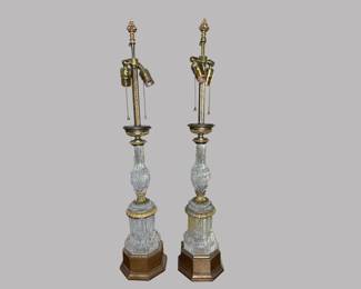 Pair Of Baccarat Style Austrian Gilt Bronze Cut Crystal Lamps