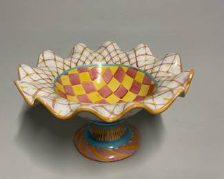 Mackenzie Childs Bearded Iris Terracotta Footed Fruit Bowl 