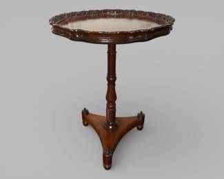 Mahogany Pie Crust Pedestal Side Table With Decorative Inlay