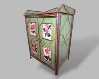 Polychrome Painted Rustic Style Cabinet, Modern