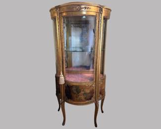 Giltwood And Polychrome Painted Vitrine Display Cabinet, 20th Century 
