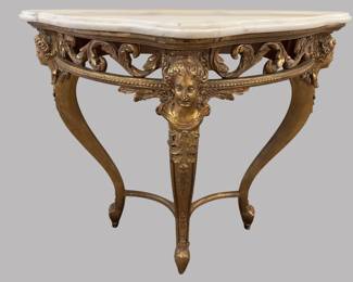 Baroque Revival Style Giltwood And Marble Top Demilune Console