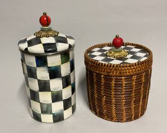 Mackenzie Childs Courtly Check Canister And Wicker Basket