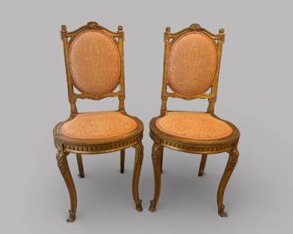 Pair Of Louis XV/XVI Style Giltwood Bergere/Accent Chairs, C. 19th Century