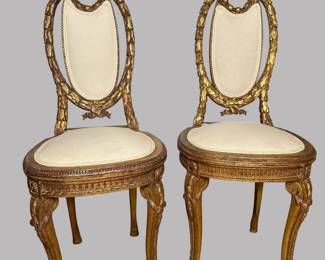 Pair Of Classical Revival Style Giltwood Accent Chairs