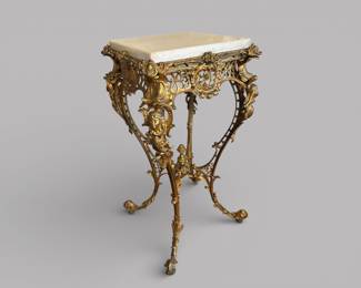 French Louis XV Style Gilt Brass And Ormolu Mounted Stand With Marble Top