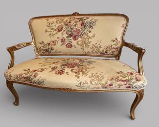 Louis XV Style Carved And Gilt Wood Framed Settee With Needlepoint Upholstery