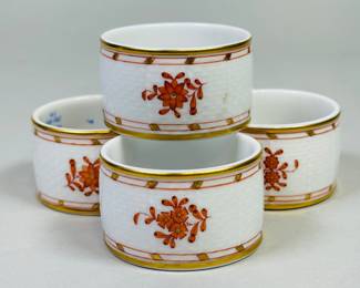 Four Herend Rust Bouquet Porcelain Napkin Rings (4)