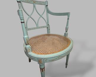 French Blue And Stencil Decorated Caned Julia Chair