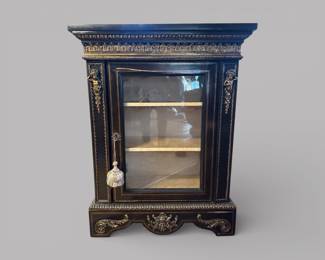 French Ebonized Pier Cabinet With Black, Ormolu Mounts, Brass Inlay And A Marble Top, Late 19th/Early 20th C.