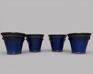 Set Of Four Blue Glazed Terracotta Planters (4)