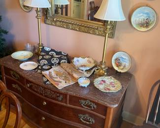 Early Victorian  three-drawer dresser with brown marble top, no chips, no cracks