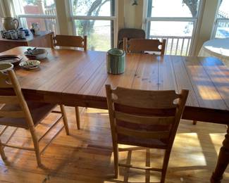 Rustic, knotty pine kitchen table - one leaf is in table, w/additional leaf