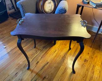 Lovely antique game/tea table with bronze ornate handles