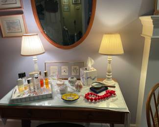 Maple vanity with glass topper