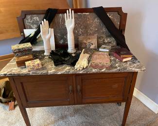 Love this double size antique wash stand with original marble 