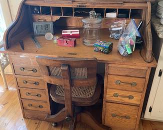 Small antique roll-top oak desk