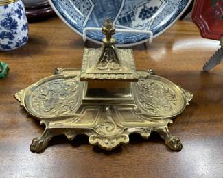 Antique brass ink well