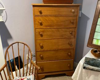 Six drawer pine dresser, with jewelry chest