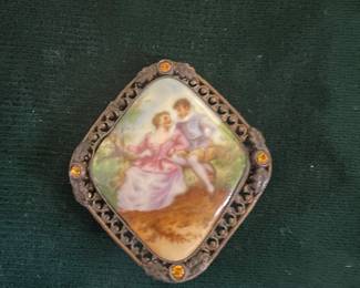 Antique Hand painted porcelain pin