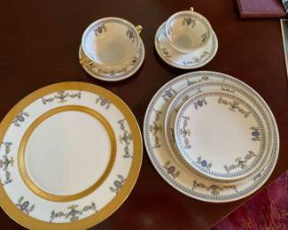 Lennox 1906-1930 (green mark) charger with thick gold border in the pattern “The Colonial” and accompanying newer pieces (ca. 1940).   8 place settings