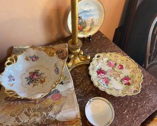  Victorian hand painted plates and bowls, silk Obie 