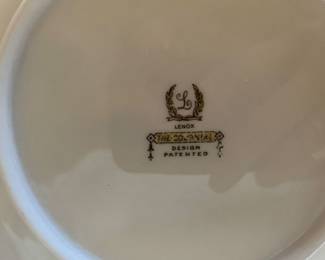 Lennox 1906-1930 (green mark) charger with thick gold border in the pattern “The Colonial” and accompanying newer pieces (ca. 1940).   8 place settings