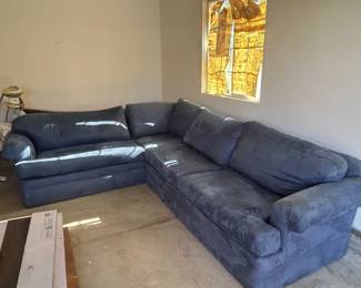 Blue suede couch