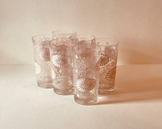 MID CENTURY TODD PINK AND WHITE FLORAL GLASSES