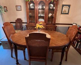 70'S DINING ROOM TABLE AND SIX CANE BACK CHAIRS