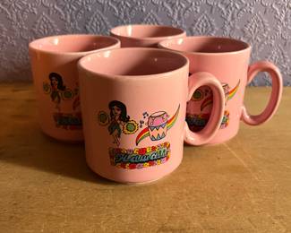 FOUR MID CENTURY HAWAII SOUVENIR MUGS