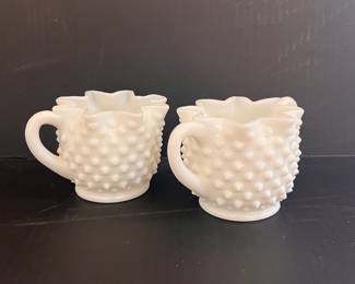 MILK GLASS HOBNAIL OPEN SUGAR AND CREAMER