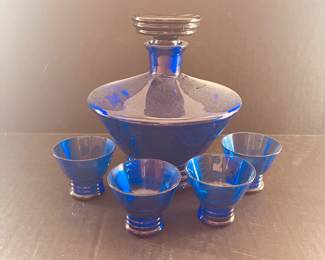 MID CENTURY VENETIAN GLASS DECANTER AND GLASSES 