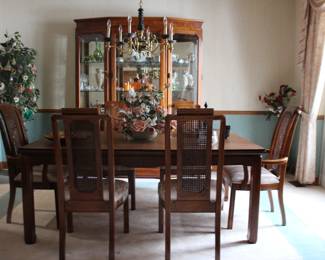 Overview of Dining Room by Thomasville and China Cabinet and Decorator Items and Glassware