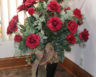 Large Floral in Black Glass Vase