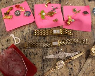 Bulova and Citizen Watches, Waterford Ornament, Pins