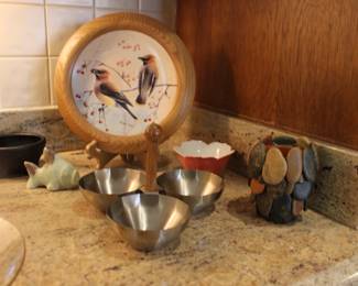 Bird Clock, Conditment Dish and Stone Vase