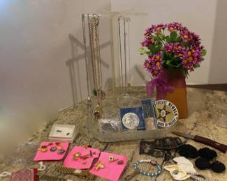 Pins, Necklaces, Lion Bracelet, Shoe Clips, Golf Items, Waterford Ornament, Druzy