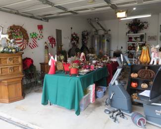 Holiday decor filled garage