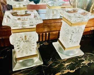 Lalique Double-gold Band candlesticks.  