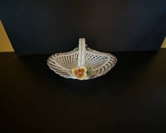 Capodimonte Porcelain Woven Basket with Rose 