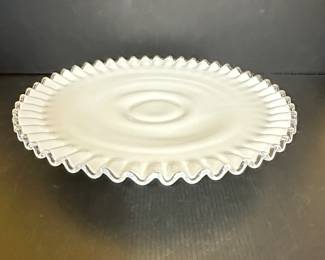Fenton Silver Crest Milk Glass Cake Stand with Ruffled Edge 