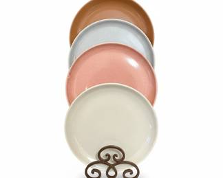 Set of Four Russell Wright Steubenville American Modern Coral Dinner Plates 