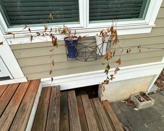 Wrought Iron Window Planter Basket with Two Ceramic Pots 