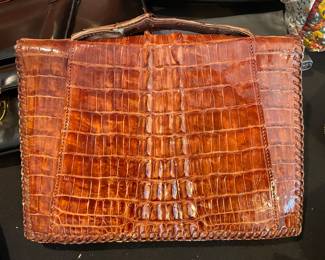 Vintage brown alligator or crocodile leather clutch