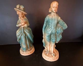 Pair of New Art Wares Chalkware Figurines, Blue Boy and Blue Girl 