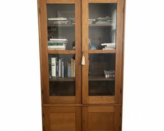 Antique Oak Bookcase with Glass Doors 